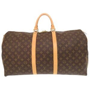 LOUIS VUITTON Authentic Brown Monogram Keepall 55 Boston Bag